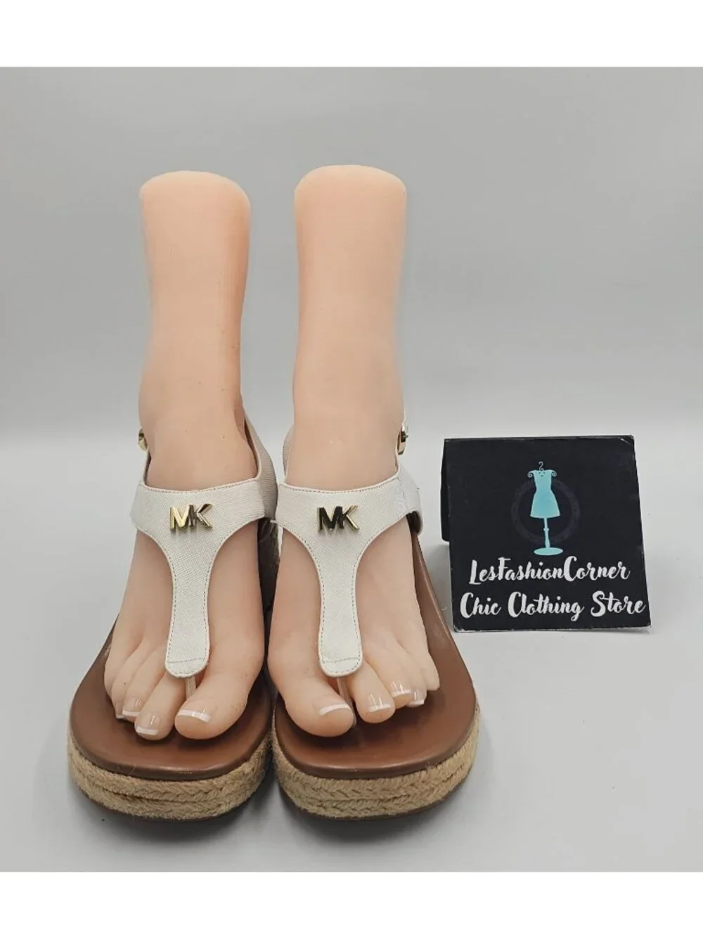 Michael Kors Womens White Leather Laney Thong Espadrille Wedge Sandals Sz 8 3763